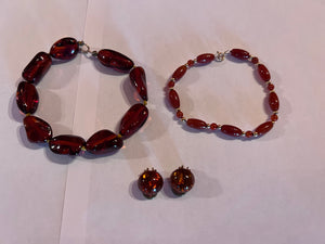 2 Bracelets + Matching Earrings, 14k Gold Clasps