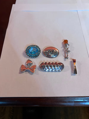 5 Sterling Silver Pins Lot
