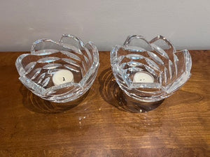 Pair of Kosta Boda Crystal Candle Holders