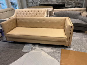 Beige Faux Leather Tufted Sofa
