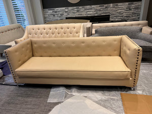 Beige Faux Leather Tufted Sofa