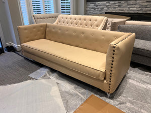 Beige Faux Leather Tufted Sofa