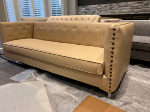 Beige Faux Leather Tufted Sofa