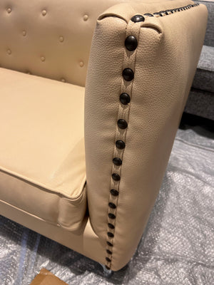 Beige Faux Leather Tufted Sofa