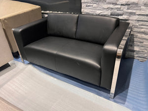 Black Faux Leather Love Seat w/USB Ports