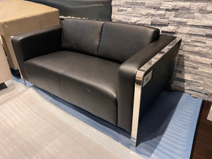 Black Faux Leather Love Seat w/USB Ports