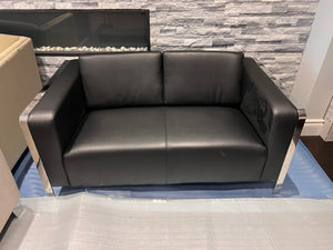 Black Faux Leather Love Seat w/USB Ports