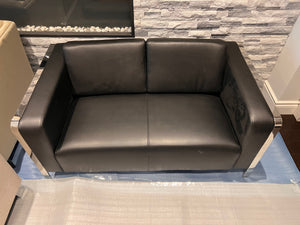 Black Faux Leather Love Seat w/USB Ports