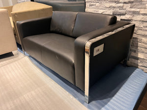 Black Faux Leather Love Seat w/USB Ports