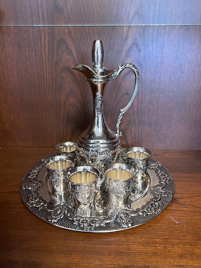 Silver-Plated Jug + 5 Goblets + Tray