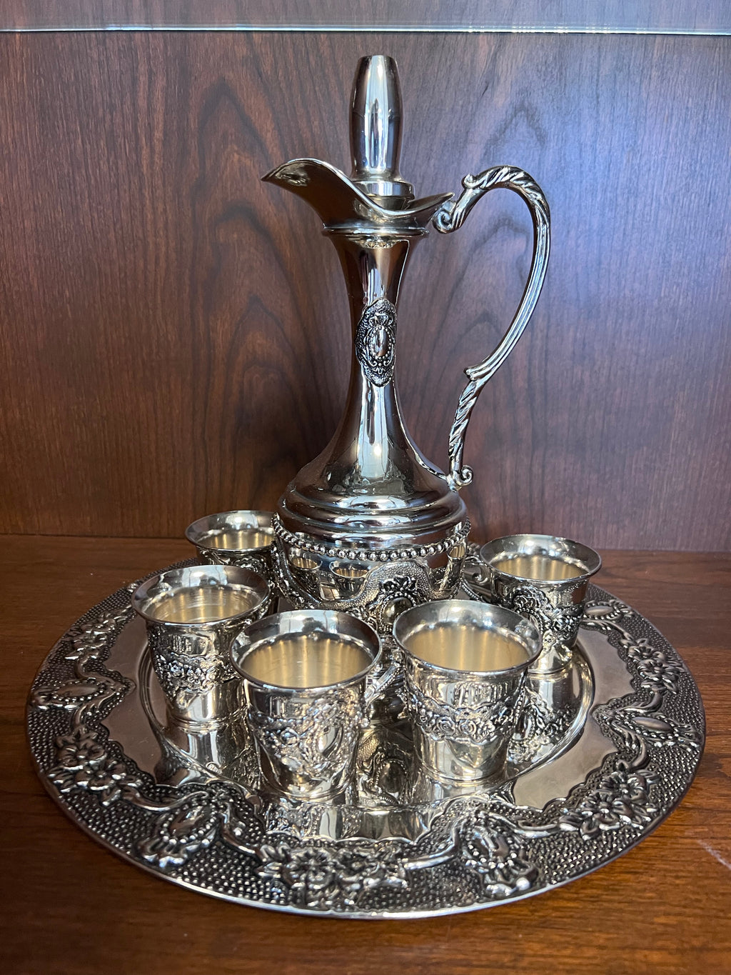 Silver-Plated Jug + 5 Goblets + Tray