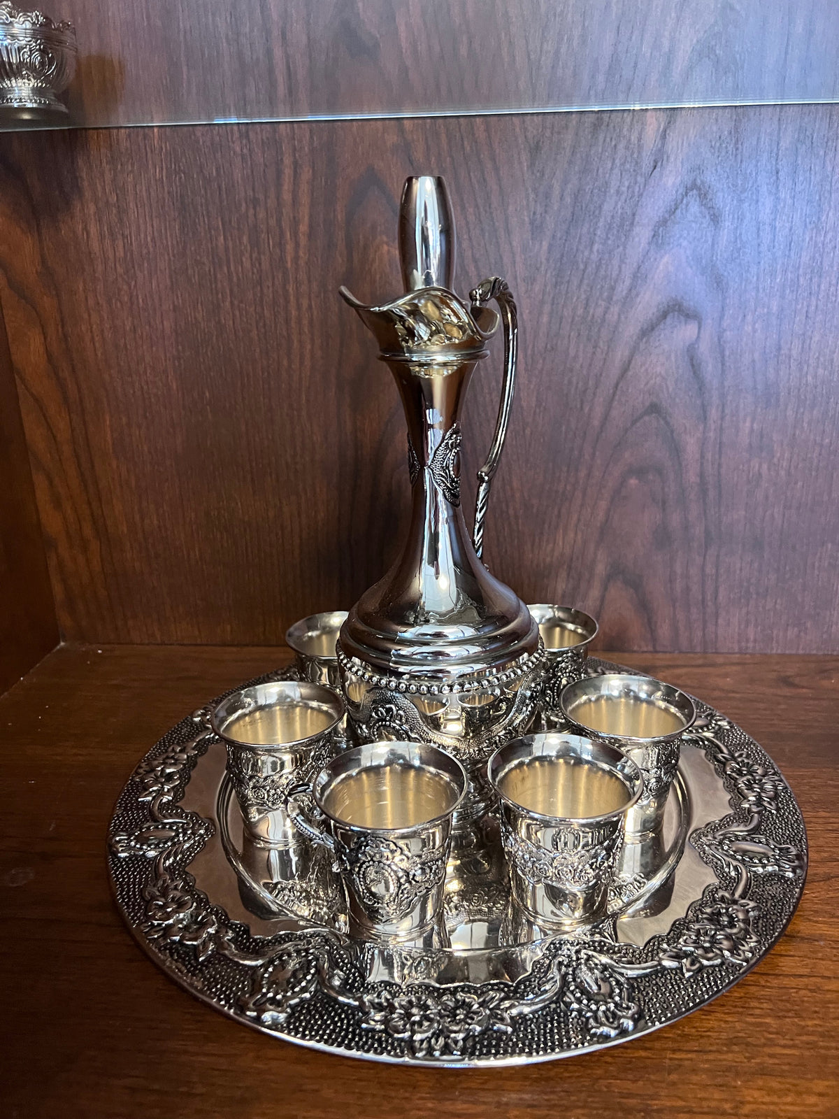 Silver-Plated Jug + 5 Goblets + Tray