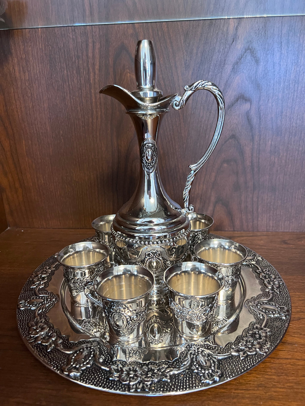 Silver-Plated Jug + 5 Goblets + Tray