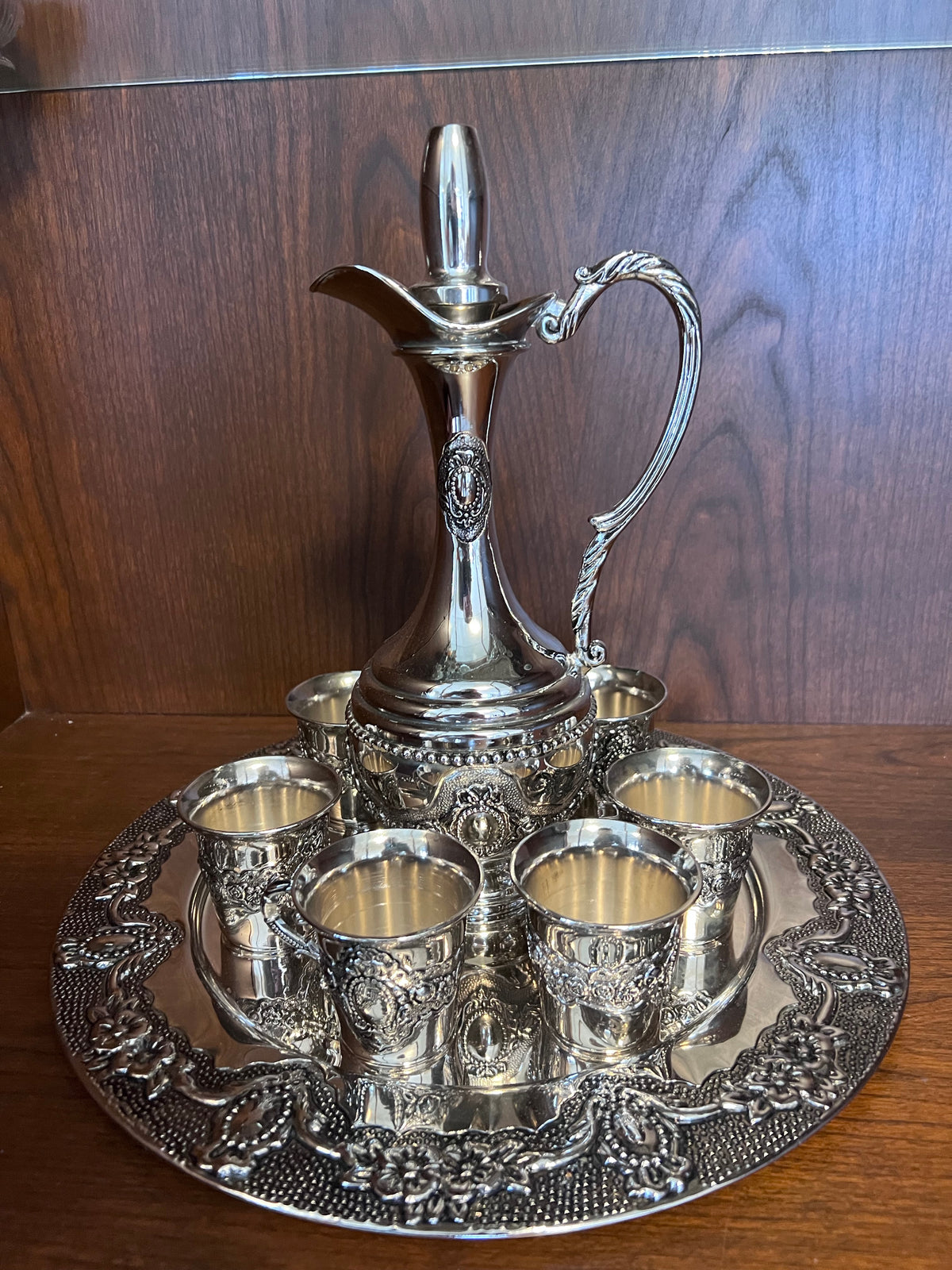 Silver-Plated Jug + 5 Goblets + Tray