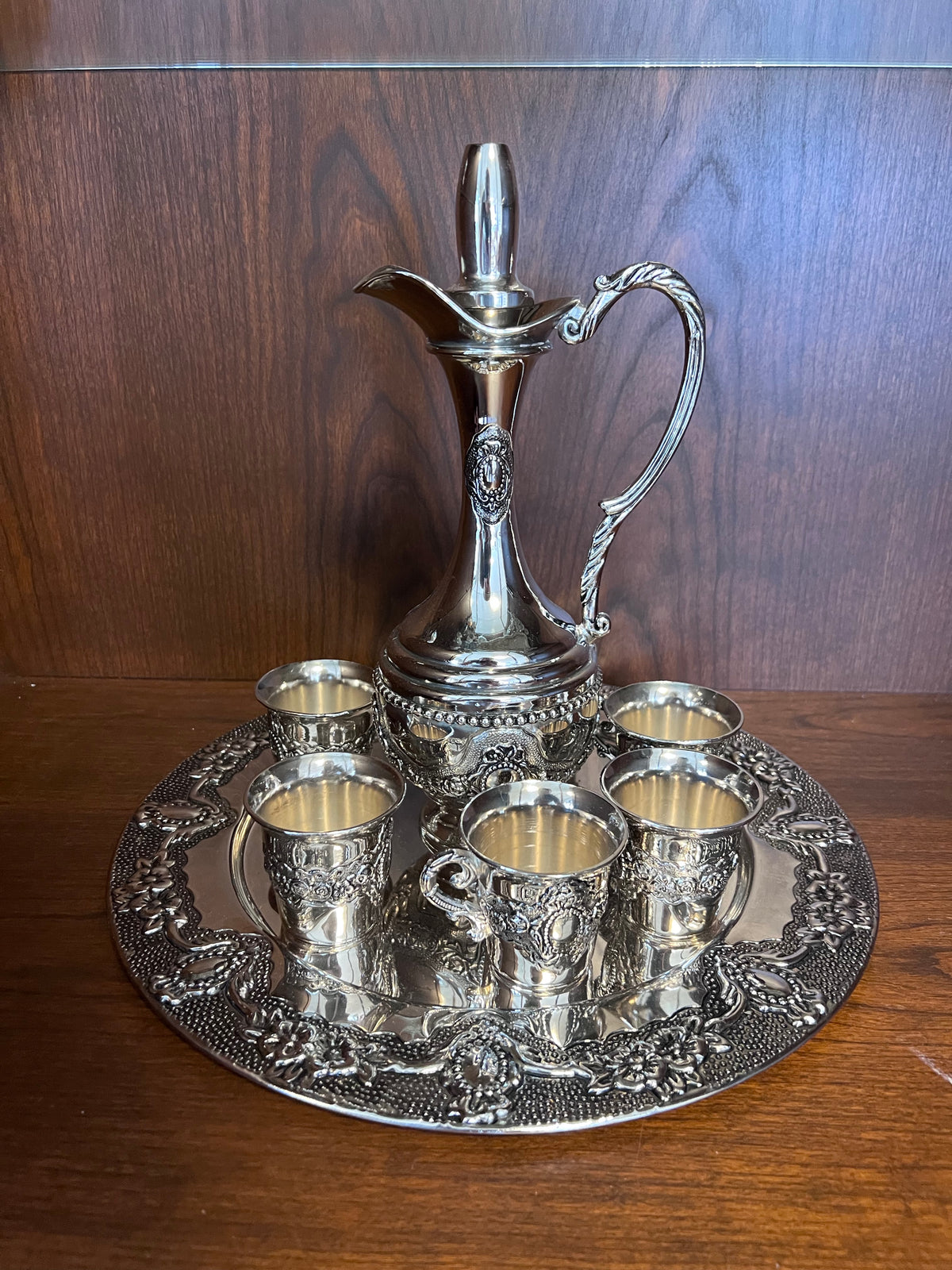 Silver-Plated Jug + 5 Goblets + Tray
