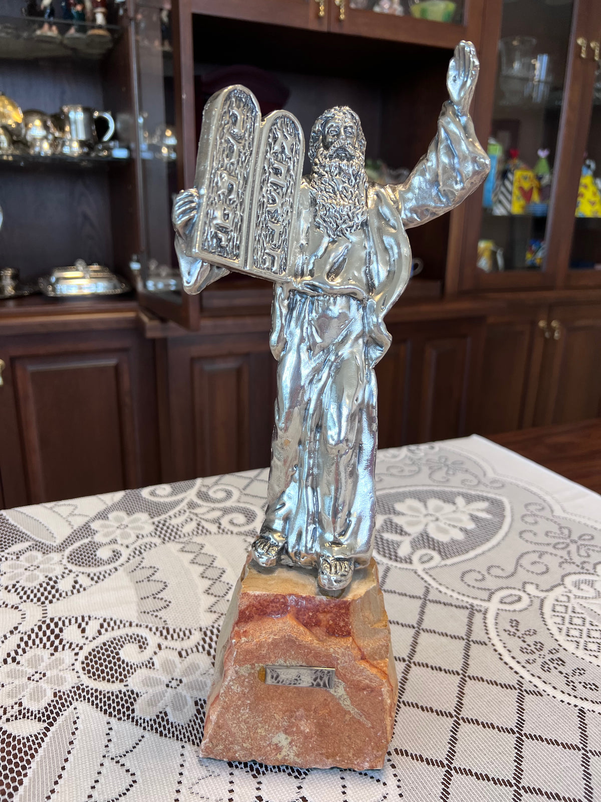 Isaac Jeheskel - Sterling Silver Sculpture Moses with the Ten Commandments