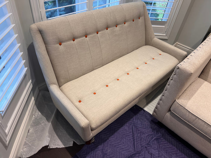 HomeSense Grey/Beige Sofa, Orange Tufted
