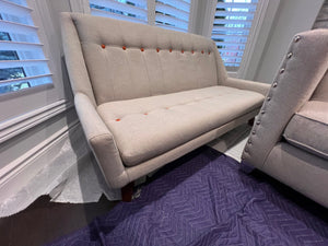 HomeSense Grey/Beige Sofa, Orange Tufted