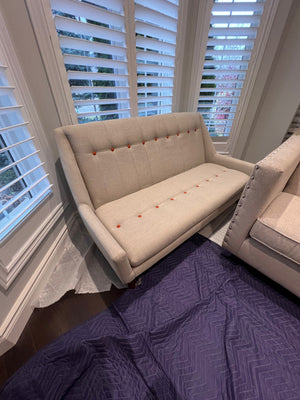 HomeSense Grey/Beige Sofa, Orange Tufted