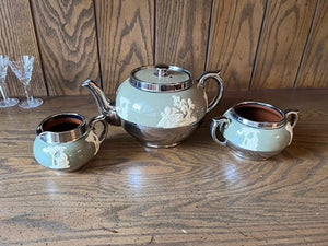 Gibsons Staffordshire England Silver Luster 3 pc Tea Set