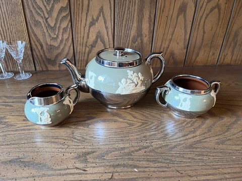Gibsons Staffordshire England Silver Luster 3 pc Tea Set