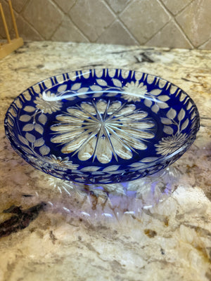 2 Small Bohemian Czech Cobalt Blue Crystal Dishes