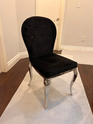 6 Black Velvet Style Chairs, Chrome Legs