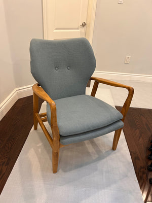 2 Blue Armchairs w/Wood Frame