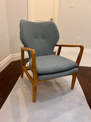 2 Blue Armchairs w/Wood Frame