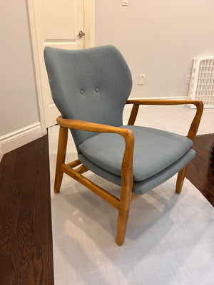 2 Blue Armchairs w/Wood Frame