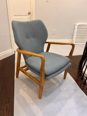 2 Blue Armchairs w/Wood Frame