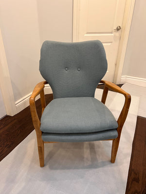 2 Blue Armchairs w/Wood Frame