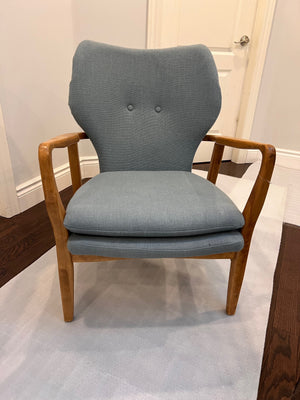 2 Blue Armchairs w/Wood Frame