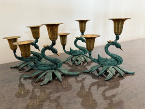 2 Pairs of Vintage Brass Bird Candle Holders