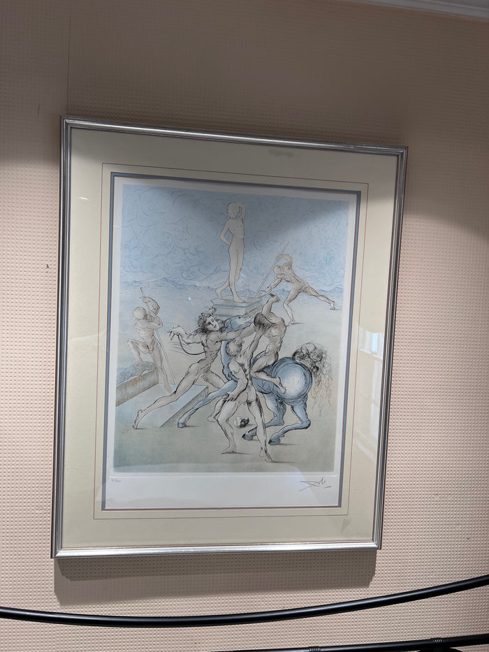 Etching entitled "La Guerre Esthetique" by Salvador Dali, numbered 47/300, Signed (Appraisal Included)