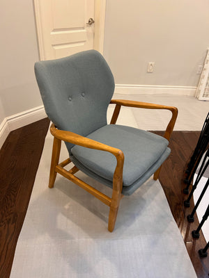 2 Blue Armchairs w/Wood Frame