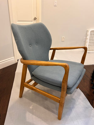 2 Blue Armchairs w/Wood Frame