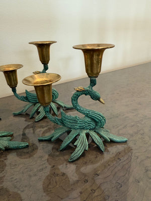 2 Pairs of Vintage Brass Bird Candle Holders