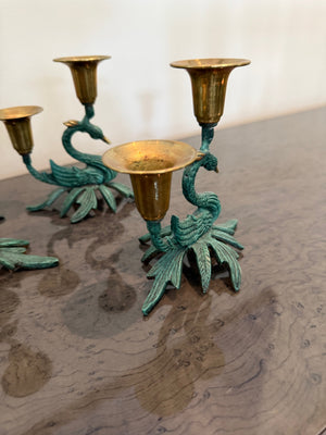 2 Pairs of Vintage Brass Bird Candle Holders