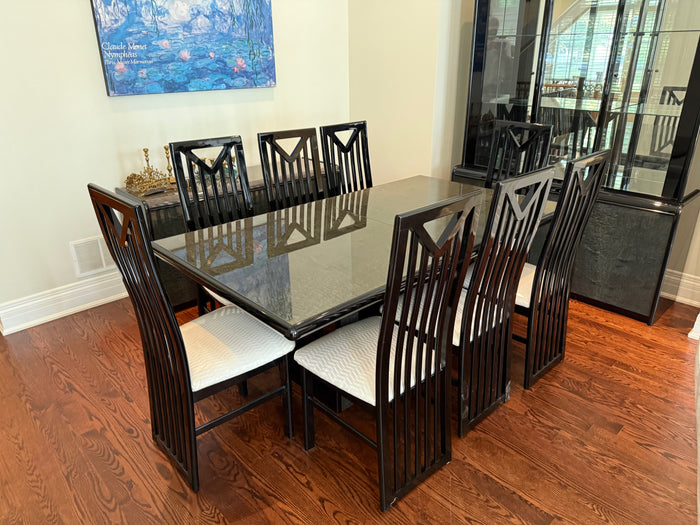 Vintage Lacquered Dining Table + 8 Chairs, Made in Italy