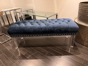 Blue Velvet Tufted Bench w/Acrylic Legs