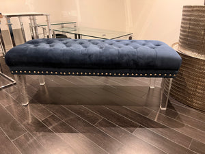 Blue Velvet Tufted Bench w/Acrylic Legs