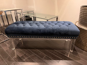 Blue Velvet Tufted Bench w/Acrylic Legs