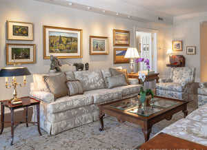 Ornate Custom 3-Seat Cream Sofa with White Flowers Design