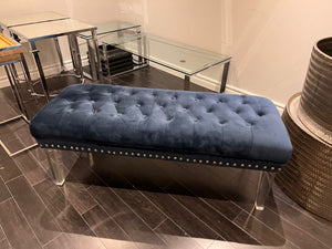 Blue Velvet Tufted Bench w/Acrylic Legs