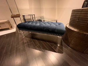 Blue Velvet Tufted Bench w/Acrylic Legs