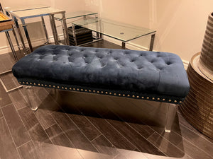 Blue Velvet Tufted Bench w/Acrylic Legs