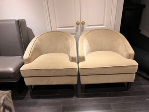 2 Sunpan Beige Microsuede Club Chairs (*retail $1,600)