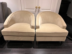 2 Sunpan Beige Microsuede Club Chairs (*retail $1,600)