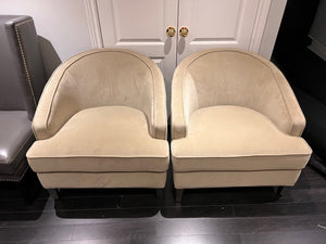 2 Sunpan Beige Microsuede Club Chairs (*retail $1,600)